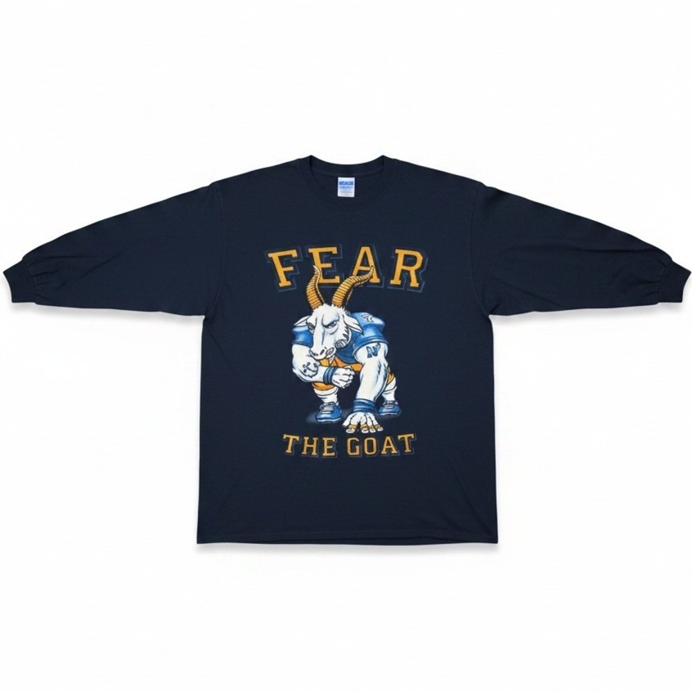 Gildan Navy Fear The Goat Long Sleeve T-Shirt, Mens Large Navy Midshipmen Mascot